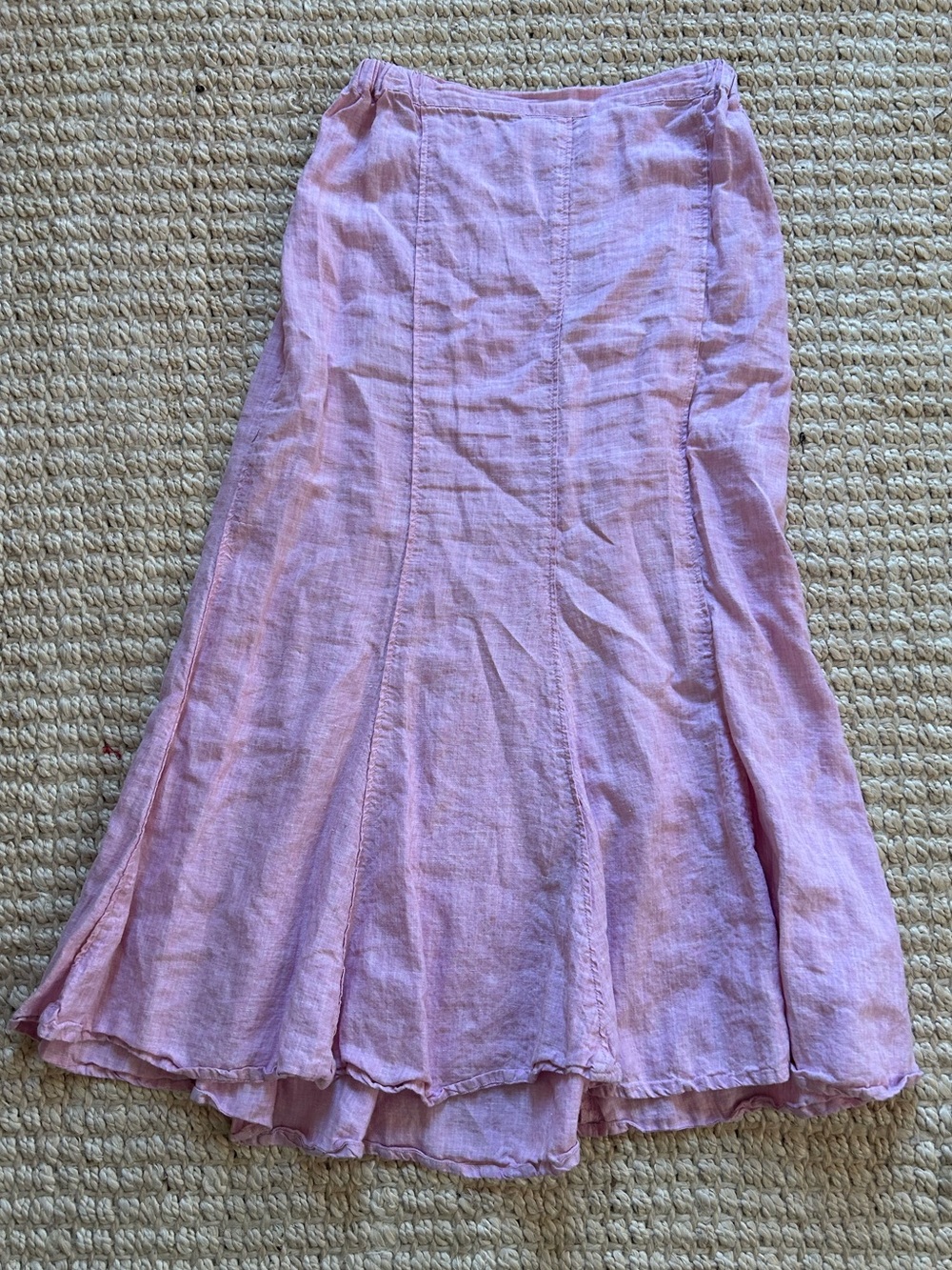 FLAX Size Small 100% Linen Pink Flared Maxi Skirt